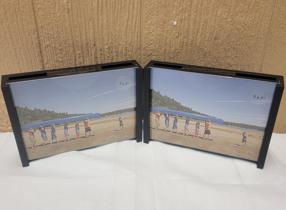 2pc Room Essentials Photo Frame C Shape Horizontal Black 5x7" Photo Holder Wood